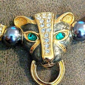 Kenneth Jay Lane Gold and Black Panther Necklace